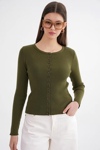 Knopfverschluss Slim Fit Rippstrick-Cardigan