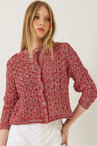 Strukturierter Crop-Cardigan mit Knopfverschluss