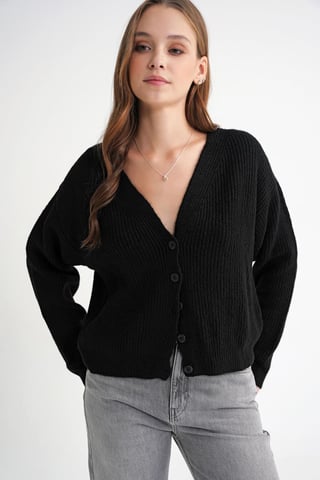 Strukturierter V-Ausschnitt Knopf-Cardigan