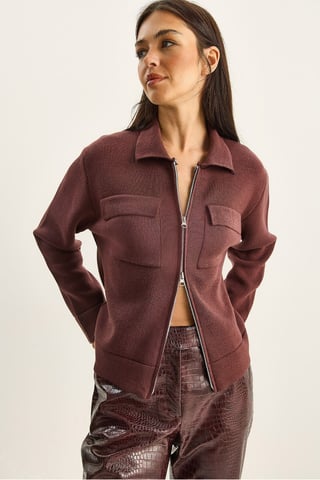 Rippstrick-Cardigan mit Reißverschluss und Taschen