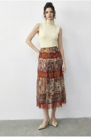 Bianco Lucci Hochtaillierter Paisley-Maxirock - Orange