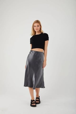 Satin-Midi-Rock mit elastischem Bund