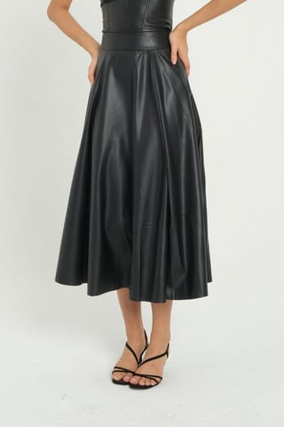 Kunstleder Hohe Taille Faltender Midi-Rock