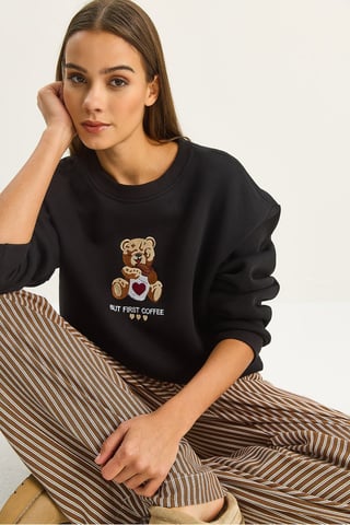 Bestickter Rundhalsausschnitt Langarm-Sweatshirt