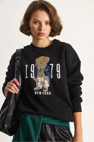 Relaxed Fit Printed Crew Neck Sweatshirt