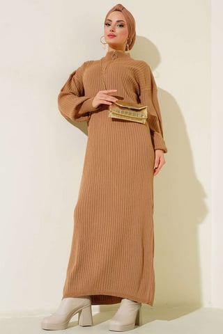 Maxi Rollkragen Rippstrickkleid