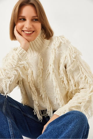 Rüschenkragen Cropped Pullover