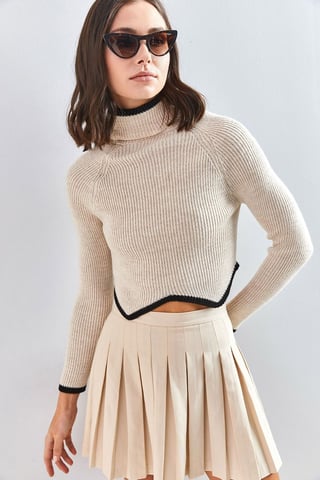 Musterierter Rollkragen-Crop-Pullover
