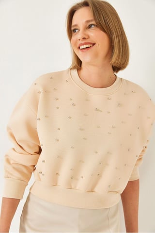 Musterpullover mit Rundhalsausschnitt und Pompon