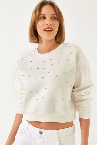 Gemusterter Rundhals-Pullover mit Flicken