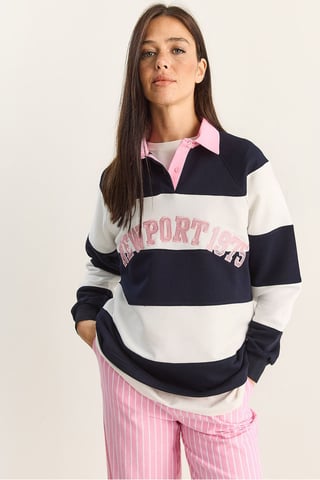 Übergroßes Polo-Kragen Besticktes Sweatshirt