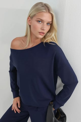 Busem Sweatshirt im Relaxed Fit mit asymmetrischem Kragen - Marineblau