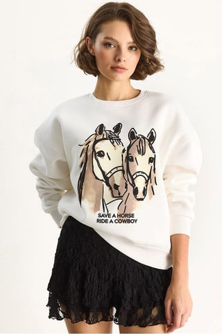 Lässig geschnittenes bedrucktes Sweatshirt mit Rückendruck