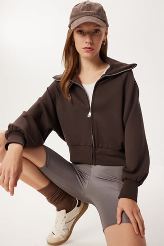Rollkragen Zip-Up Sweatshirt