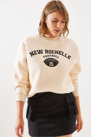 Logo-Druck Lockere Passform Rundhals-Sweatshirt