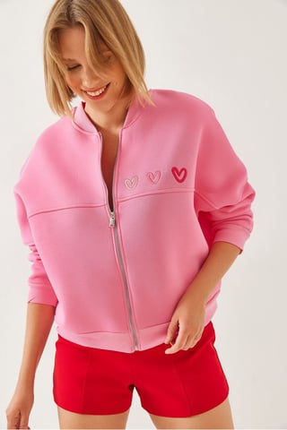 Gestickter Kapuzenpullover mit Reißverschluss