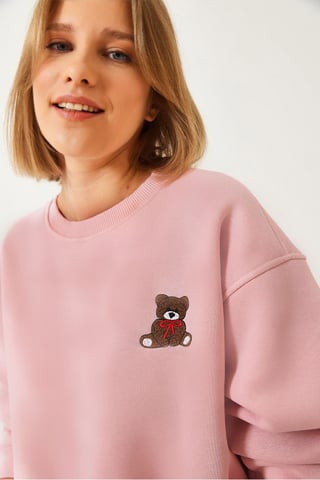 Besticktes Crop-Sweatshirt mit Schleife