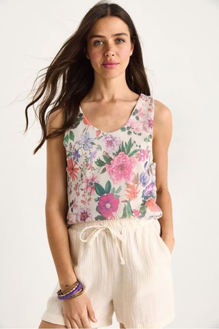 Blumiges U-Ausschnitt ärmelloses Top