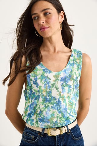 Blumiges U-Ausschnitt ärmelloses Top