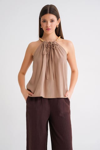 Perlen-Träger Halsband Ärmelloses Gewebtes Top
