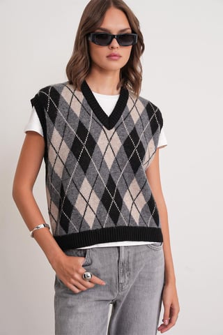 V-Ausschnitt Strickpullover Vest mit Argyle-Muster