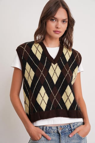 V-Ausschnitt Strickpullover Vest mit Argyle-Muster