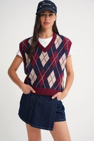V-Ausschnitt Strickpullover Vest mit Argyle-Muster