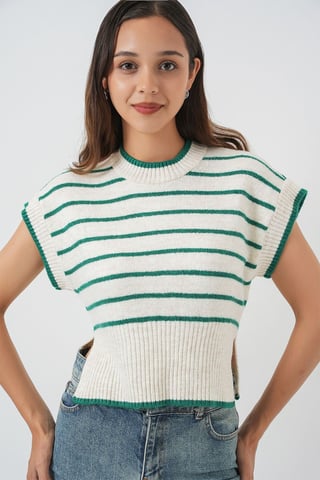 Gestreifter Strickpullover-Weste