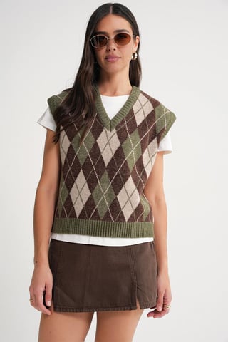 V-Ausschnitt Strickpullover Vest mit Argyle-Muster