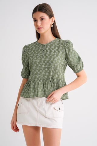 Rüschen-Bluse mit Rundhalsausschnitt