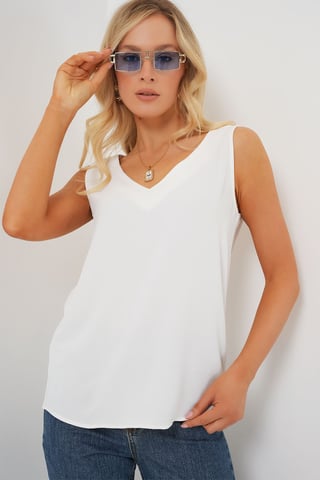 Big Dart V-Ausschnitt Pull-On Bluse - Weiß