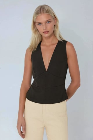 Figurbetontes ärmelloses V-Neck Top