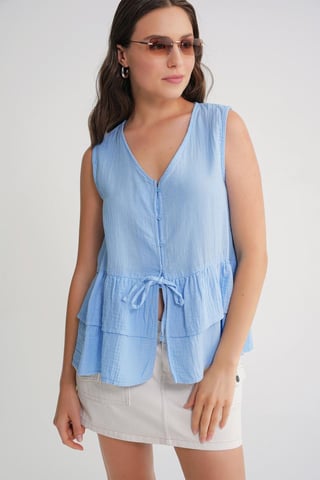 V-Ausschnitt Knopf-Bluse aus Baumwolle