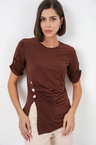 Rundhals-Button-Up-Bluse