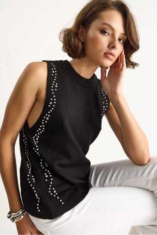 Strukturierte Strickbluse mit Rundhalsausschnitt