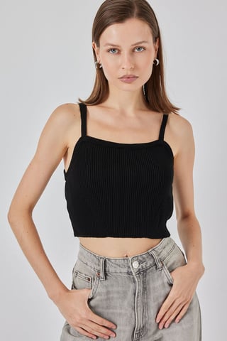 Quadratischer Kragen Rippstrick Crop-Top