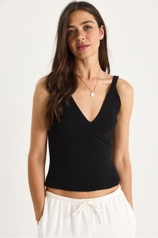 Eingeschnittenes V-Ausschnitt Rippstrick Cropped Top