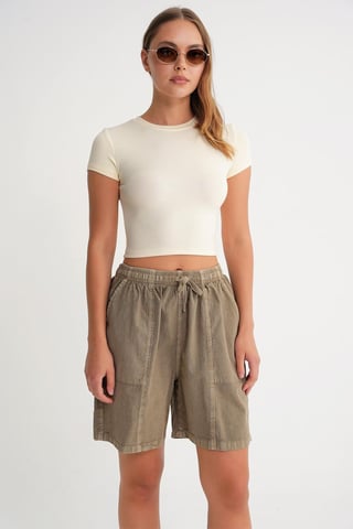 Hoch taillierte Baumwoll-Shorts mit Kordelzug