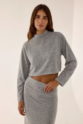 Lockere Passform Halb-Stehkragen Cropped Bluse