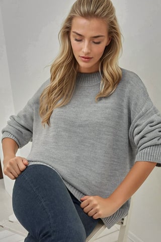 Dicker Strick Rundhals Langpullover
