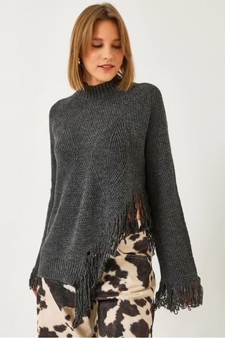 Strukturiertes Fransensweatshirt mit Rundhalsausschnitt
