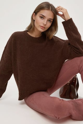 Geflochtener detaillierter strukturierter Rundhalsausschnitt-Pullover