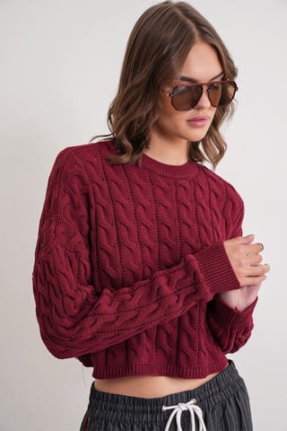 Kabelstrickmuster Rundhals Pullover