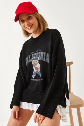 Oversized bedruckter Rundhalspullover