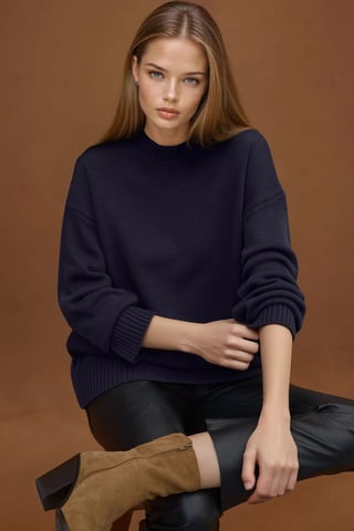 Dicker Strick Rundhalsausschnitt langer Pullover