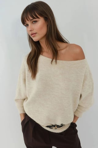 Weicher strukturierten Off-Shoulder Strickpullover