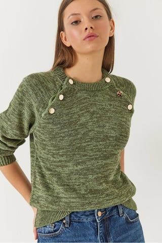 Strickpullover mit Rundhalsausschnitt und Knöpfen