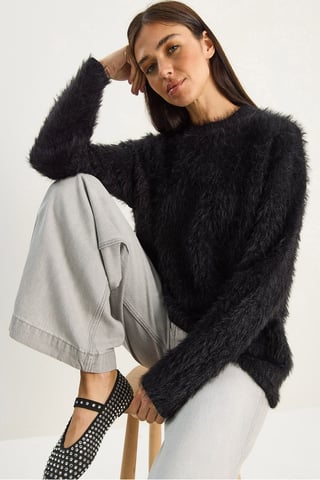 Bianco Lucci strukturierter Strickpullover - Schwarz