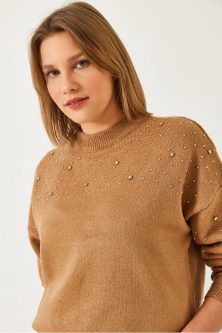 Strukturiertes besticktes Rundhals-Knitsweatshirt