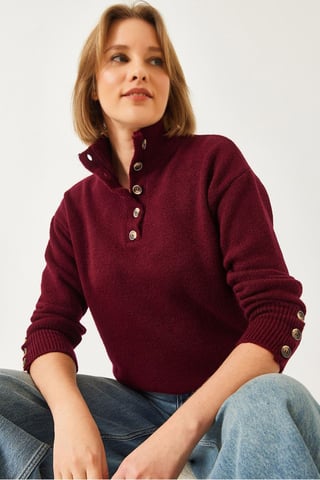 Lässiger Cropped Pullover mit Knopfkragen